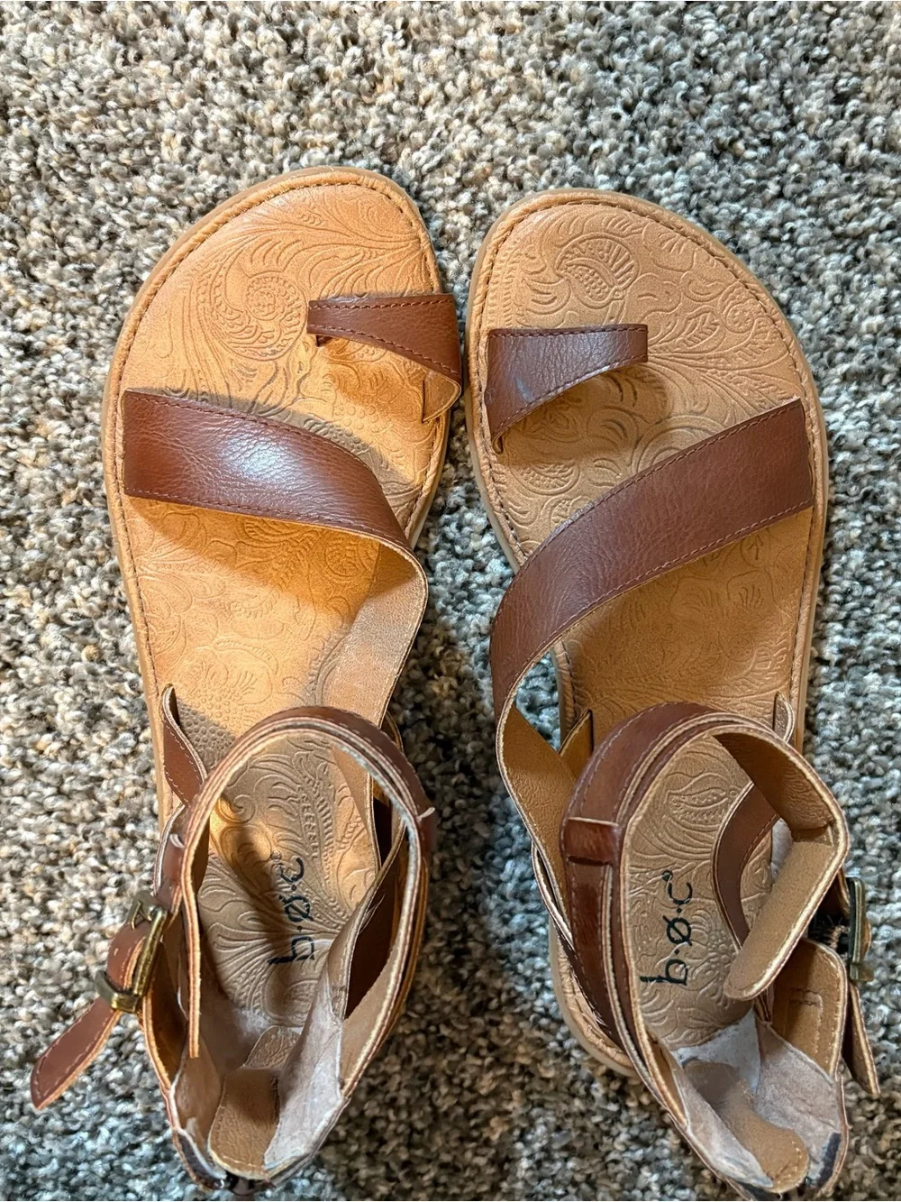 boc Brown Leather Toe-Loop Ankle-Strap Sandals